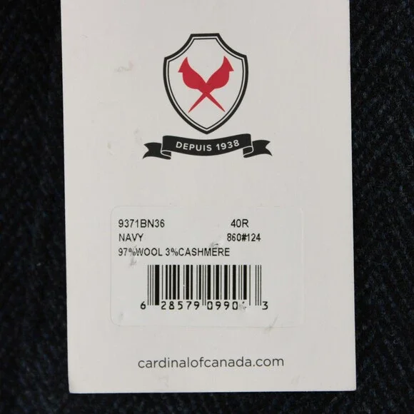 Cardinal of Canada NWT Top Coat Size 40R US Blue & Black Herringbone Wool/Cash